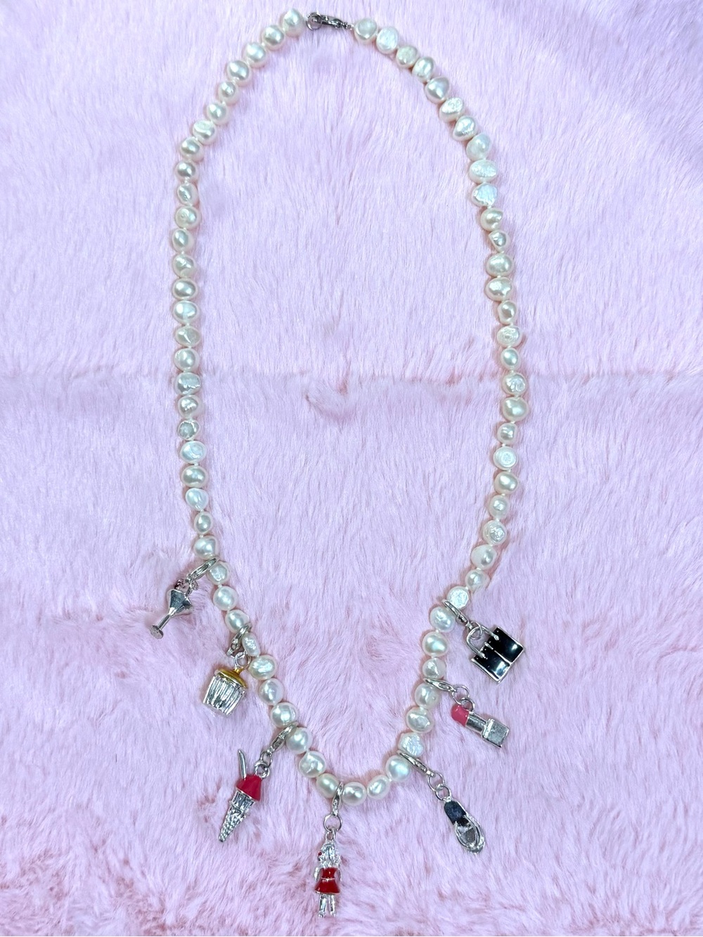 Natural White Baroque Pearl Charm Necklace